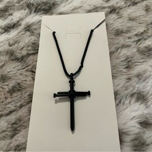 NWT Men's Black Chain Nail Cross Necklace